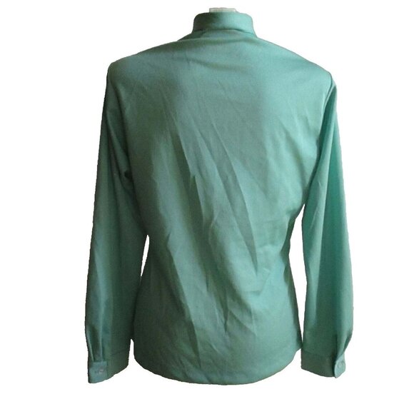 Medium True Vintage Boho Secretary Tie-Neck Blouse Long Sleeve Green USA 1970's - Picture 3 of 6